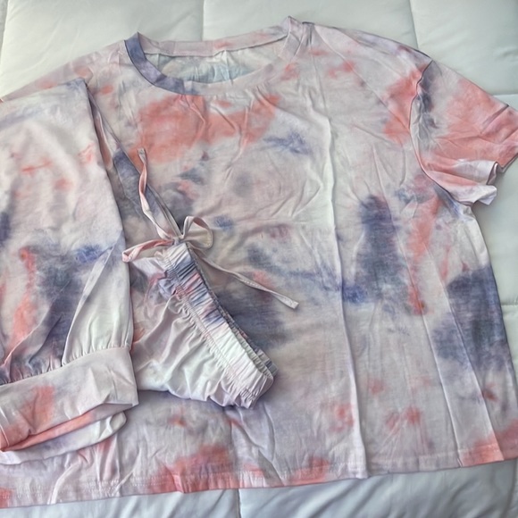 The “Crystal” Pastel Tie Dye 2 Piece Loungewear Pajama Matching Set - Picture 5 of 5